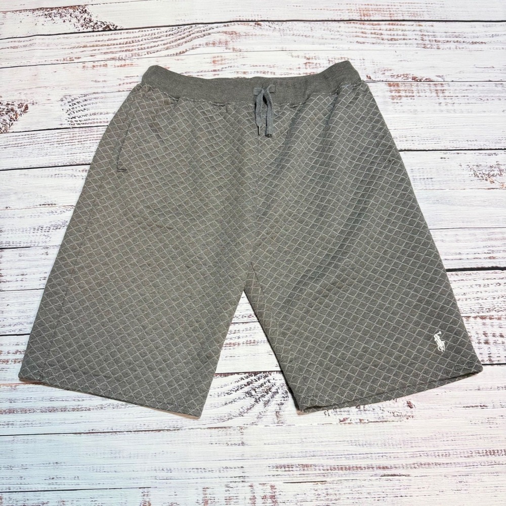 Polo Ralph Lauren Quilted Shorts Mens L Grey Diamond Knit Lounge Gym Drawstring